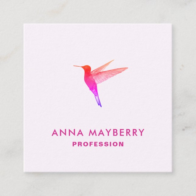 Tarjeta de visita Light Pink Hummingbird Square (Anverso)