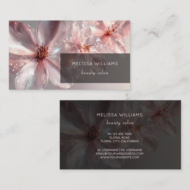 Tarjeta De Visita Light Pink Shiny Metallic Flower  Business Card (Anverso / Reverso)
