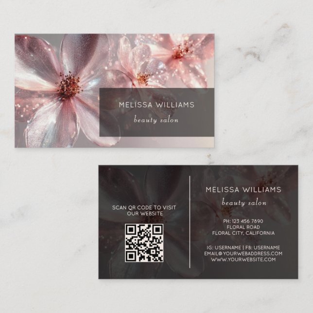 Tarjeta De Visita Light Pink Shiny Metallic Flower  Business Card (Anverso / Reverso)