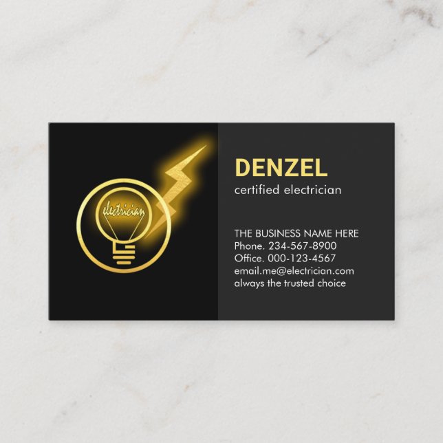 Tarjeta De Visita Lightning Powers Electrician Lightbulb (Anverso)