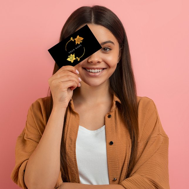 Tarjeta De Visita Lila Circles Golden Relieve metalizado Black Vip (Lila Circles Golden Foil Black Vip Business Card)