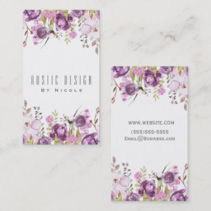 Tarjeta De Visita Lila Lavanda Floral Acuarela Chic