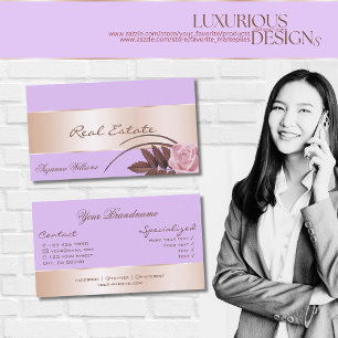 Tarjeta De Visita Lilac con decoración de oro Rosa y flor espléndida