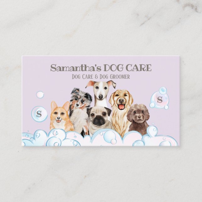 Tarjeta De Visita Lilac Dog Spa Salon Sitting Bathing Grooming (Anverso)