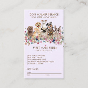 Tarjeta De Visita Lilac Dog Walker Service Nombre gratuito