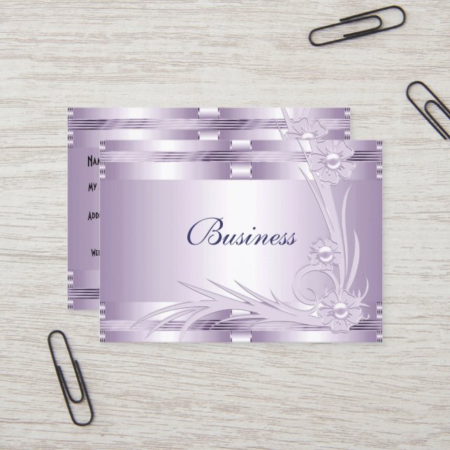 Tarjeta de visita Lilac Mauve Art Deco Floral (Anverso/Reverso In Situ)