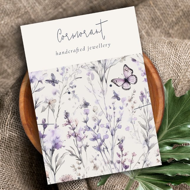 Tarjeta De Visita Lilac Purple Floral Script Cuello de Conducción (Subido por el creador)