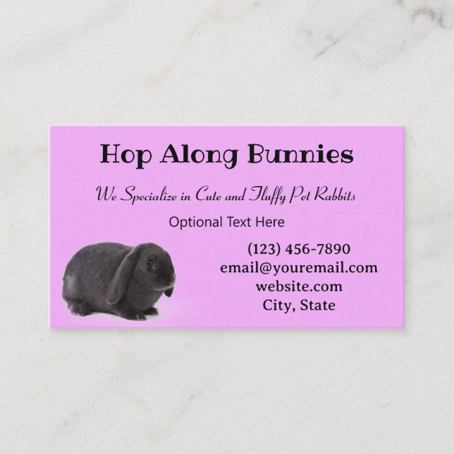 Tarjeta De Visita Lilac Purple Mini Lop Conejo Conejo Breeder (Anverso)
