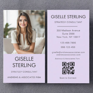 Tarjeta De Visita Lilac Purple Minimal Photo QR Código moderno