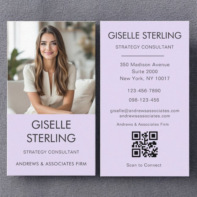 Tarjeta De Visita Lilac Purple Minimal Photo QR Código moderno (Subido por el creador)