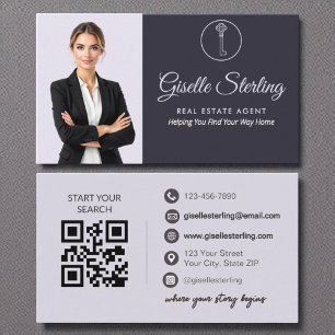 Tarjeta De Visita Lilac Purple Photo Real Estate Agent Código QR