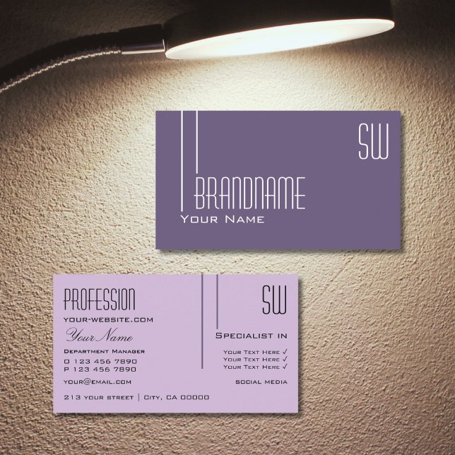 Tarjeta De Visita Lilac púrpura elegante con Iniciales Profesionales (Subido por el creador)