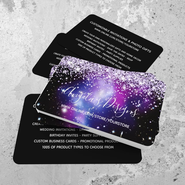 Tarjeta De Visita Lilac Purpurina Blue Purple Galaxy Online Store (Subido por el creador)