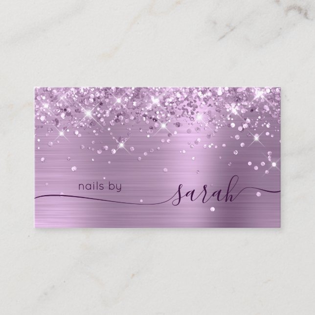 Tarjeta De Visita Lilac Purpurinoso Glam Stylish Signature (Anverso)