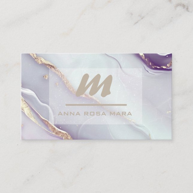 Tarjeta De Visita *~* Lilac QR Marble Glam Luxe Purpurina inicial AP (Anverso)