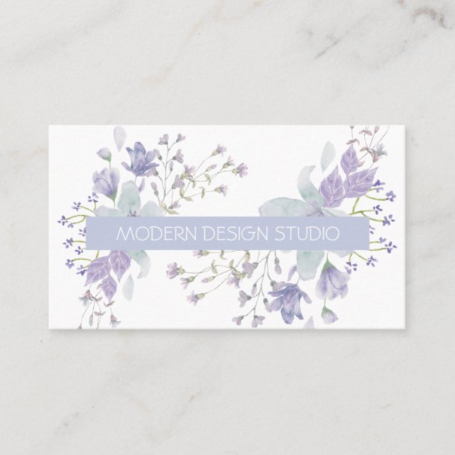 Tarjeta De Visita Lílago azul polvoriento floral retro botánico (Anverso)