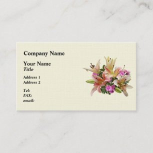 Tarjeta De Visita Lilios Asiáticos y Claveles Rosa Rubor