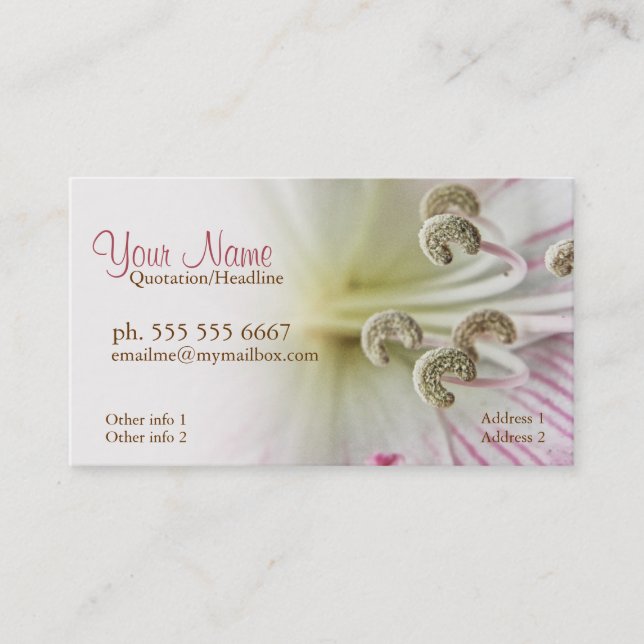 Tarjeta De Visita Lillium Flower Macro Cards Business (Anverso)