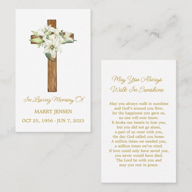 Tarjeta De Visita Lily Cross Memorial Funeral Prayer Card (Anverso / Reverso)