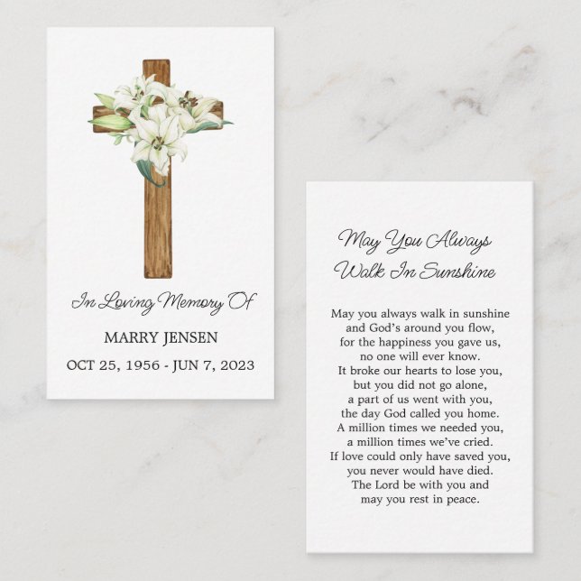 Tarjeta De Visita Lily Cross Memorial Funeral Prayer Card (Anverso / Reverso)