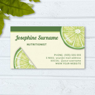 Tarjeta De Visita Lima Verde Frutas Cítricas Rodajas Nutricionista