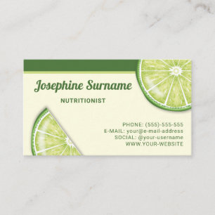 Tarjeta De Visita Lima Verde Frutas Cítricas Rodajas Nutricionista