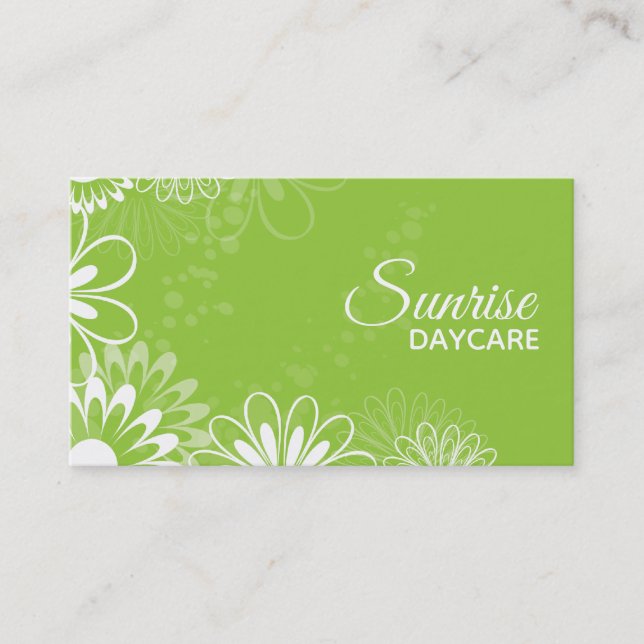Tarjeta de visita Lime Green and White Floral Dayc (Anverso)