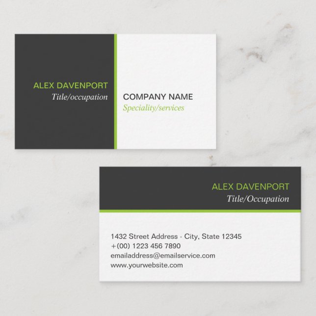 Tarjeta De Visita Lime Green Dark Gray Moderno Línea Limpia (Anverso / Reverso)