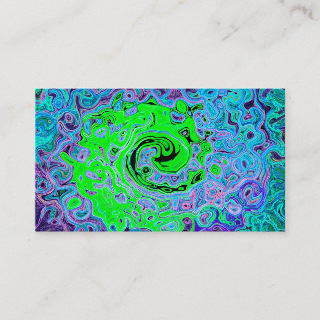Tarjeta De Visita Lime Green Groovy Resumen Retro Liquid Swirl (Anverso)