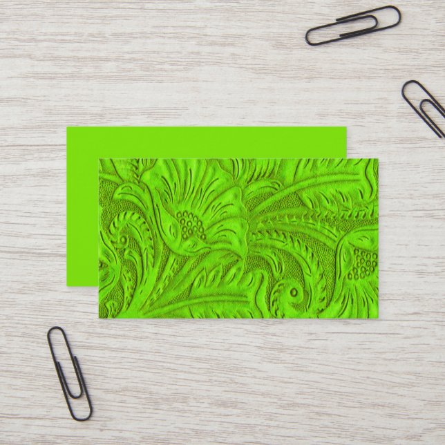 Tarjeta De Visita Lime Green Leather Print Business Cards (Anverso/Reverso In Situ)