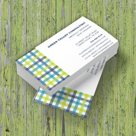 Tarjeta De Visita Lime Green, Naval y Turquesa Blue Plaid