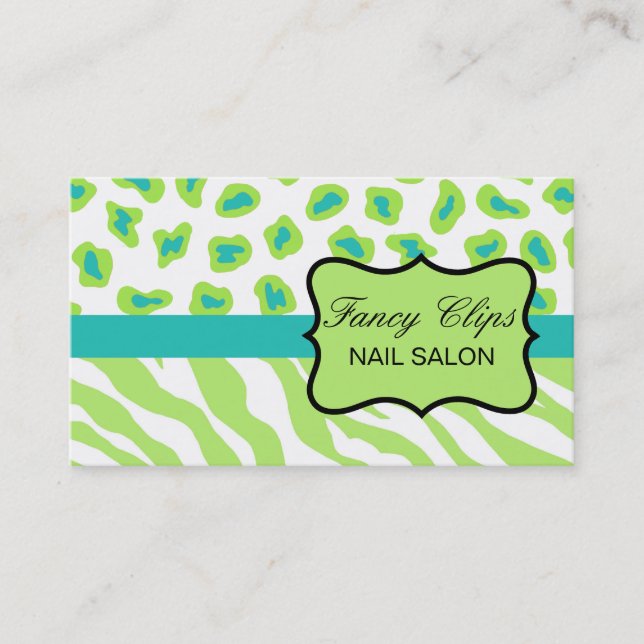 Tarjeta De Visita Lime Green Turquoise Blue Zebra Leopardo (Anverso)