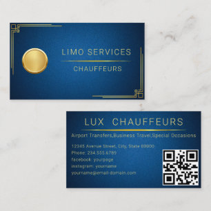 Tarjeta De Visita Limo Driver Y Chauffeur Service QR De Cuero Azul