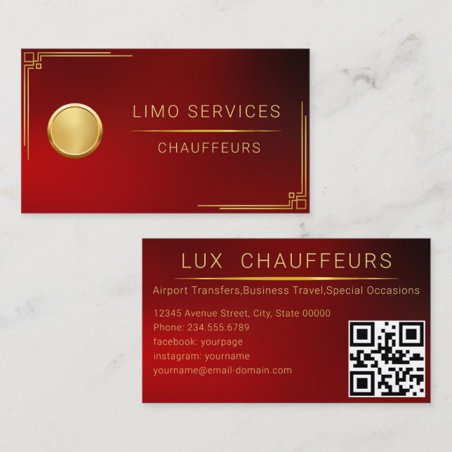 Tarjeta De Visita Limo Driver Y Chauffeur Service Red QR Code (Anverso / Reverso)