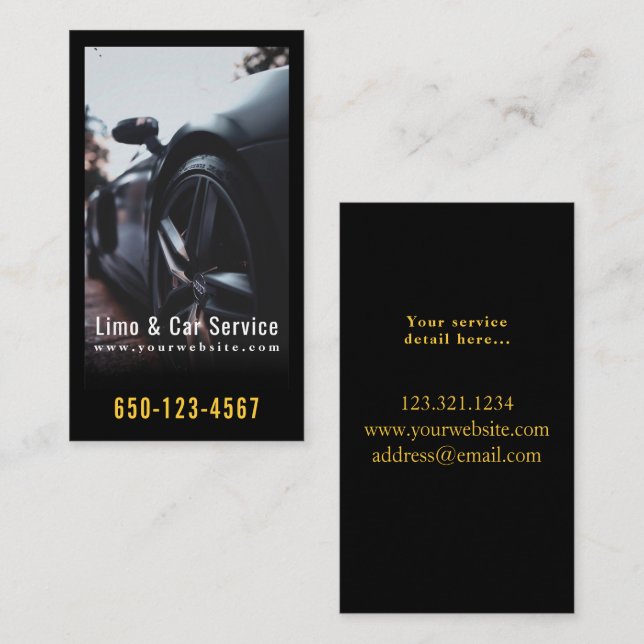 Tarjeta De Visita Limo Service limusina Minimal Black Elegant (Anverso / Reverso)