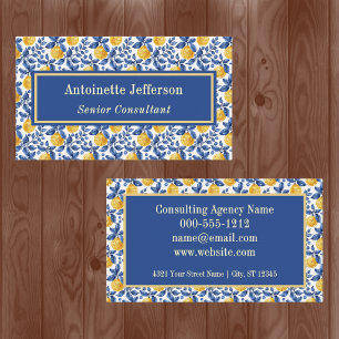 Tarjeta De Visita Limones amarillos azul mediterráneo Amalfi elegant