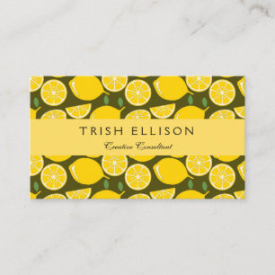 Tarjeta De Visita Limones Amarillos y Patrón Verde Oliva: Citrus Mod