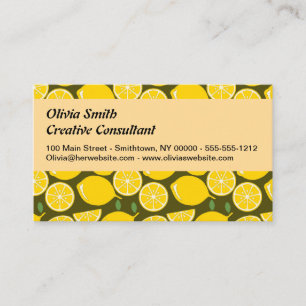 Tarjeta De Visita Limones Amarillos y Patrón Verde Oliva: Citrus Mod