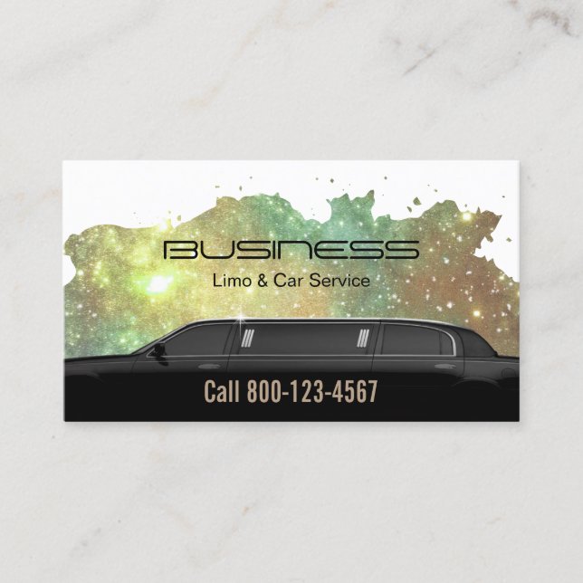Tarjeta De Visita Limousine Limo & Car Service Glam Purpurina (Anverso)