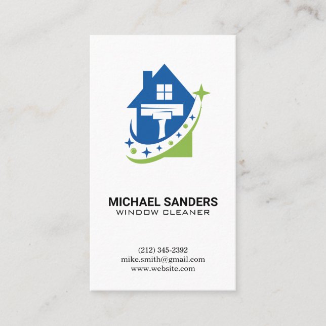 Tarjeta De Visita Limpiadores de ventanas | Logo de House and Squeeg (Anverso)