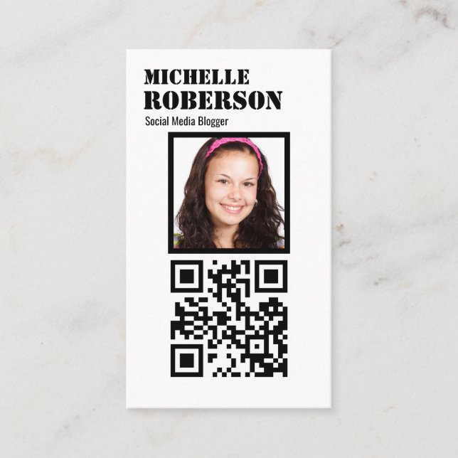 Tarjeta De Visita Limpie el código blanco vertical y la foto del qr (Anverso)