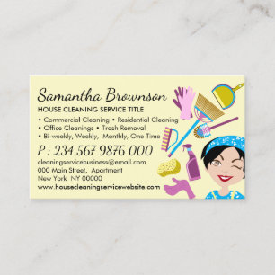 Tarjeta De Visita Limpieza Amarilla Ama de llaves Servicios de limpi