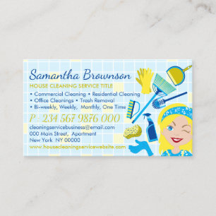 Tarjeta De Visita Limpieza Azul Amarillo Ama de Casa Servicios de Li