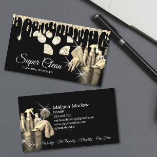Tarjeta De Visita Limpieza Comercial Casa Glitter Gold Ama de Llaves