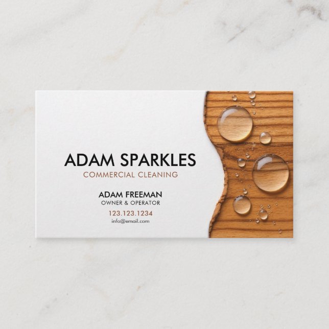 Tarjeta De Visita Limpieza comercial de las gotas de agua de madera  (Anverso)