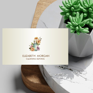 Tarjeta De Visita Limpieza con botella de spray floral para casa ele