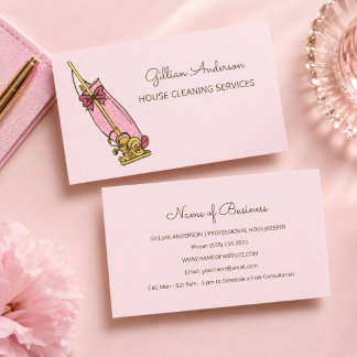 Tarjeta De Visita Limpieza de Casa con Aspiradora Rosa