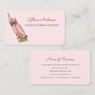 Tarjeta De Visita Limpieza de Casa con Aspiradora Rosa
