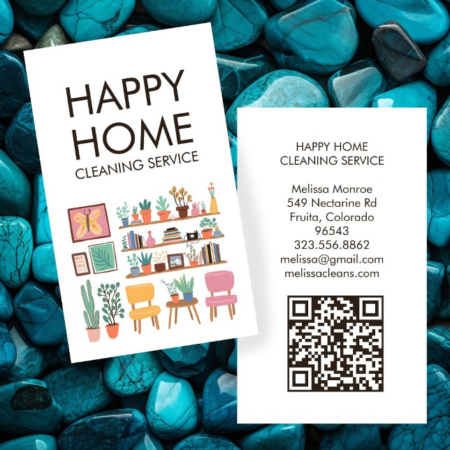 Tarjeta De Visita Limpieza de casa Cuta sala de estar Personalizado  (House Cleaning Cute Livingroom Art Custom QR Code Business Card
)