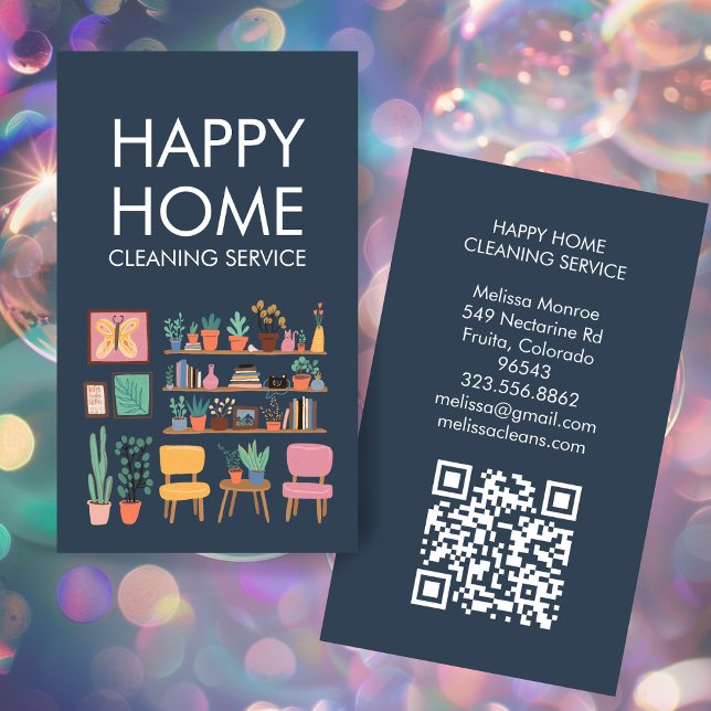 Tarjeta De Visita Limpieza de casa Cuta sala de estar Personalizado  (House Cleaning Cute Livingroom Art Custom QR Code Business Card
)